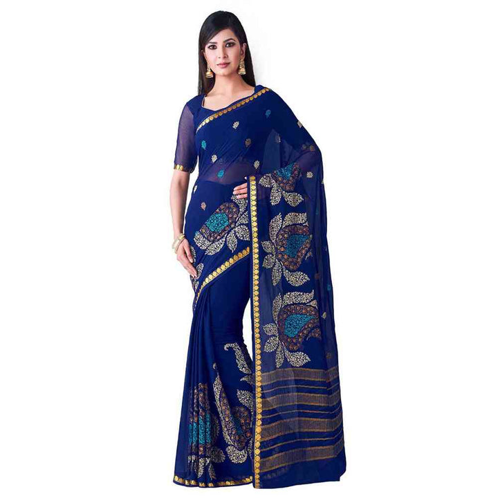 Mimosa Chiffon Blue Saree With Blouse Piece