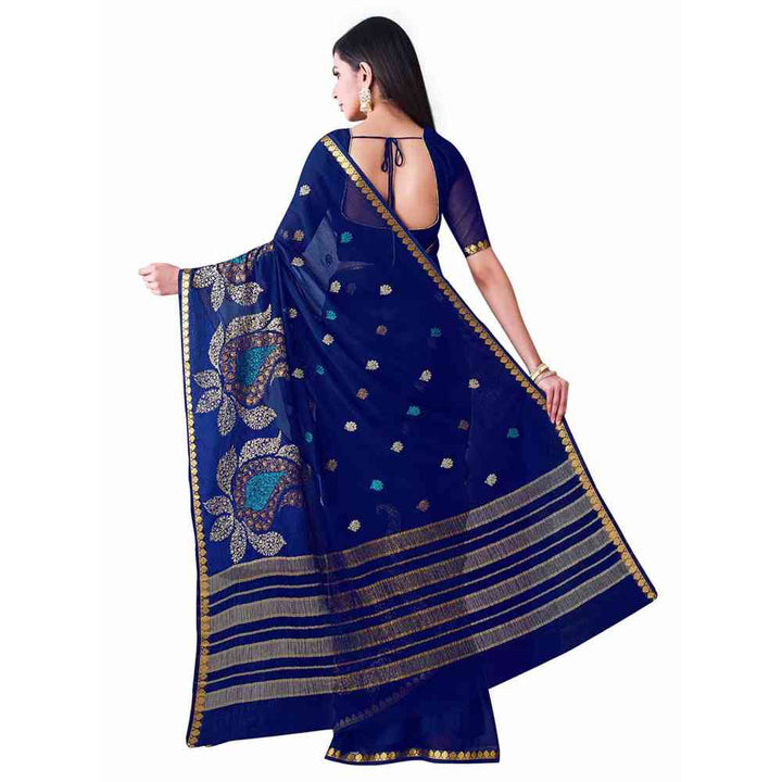 Mimosa Chiffon Blue Saree With Blouse Piece