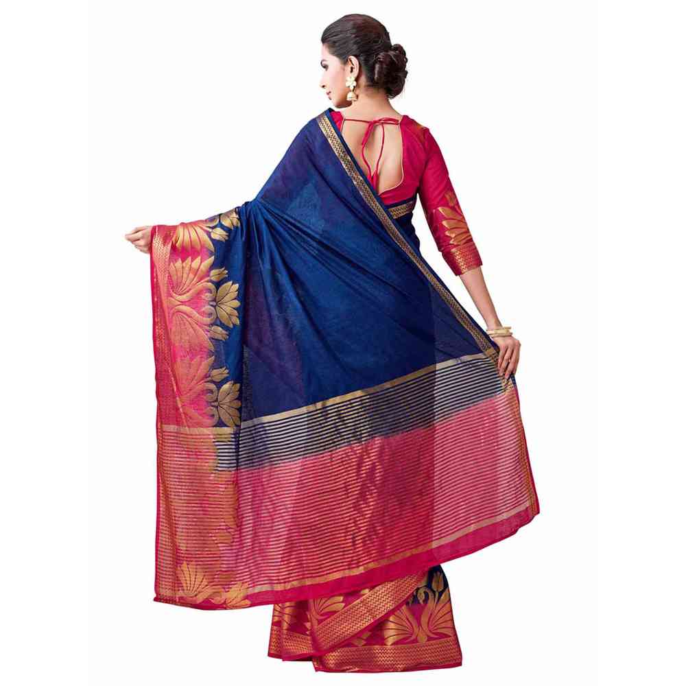 Mimosa Linen Navy blue Saree With Blouse Piece