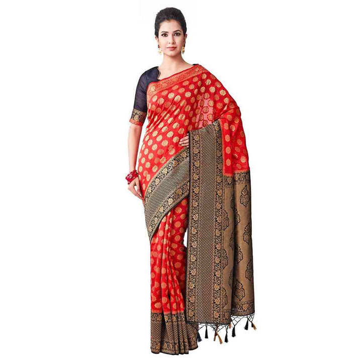 Mimosa Silk Red Saree With Blouse Piece