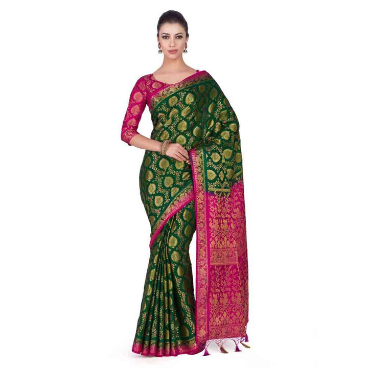 Mimosa Silk Green Saree With Blouse Piece