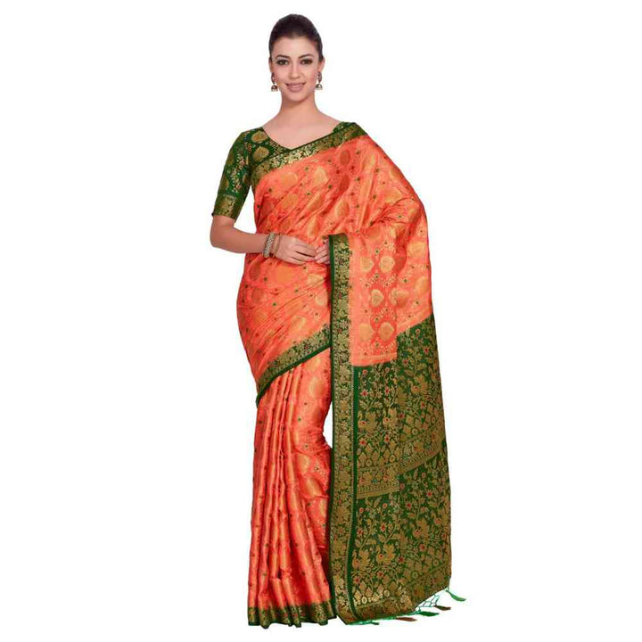 Mimosa Silk Peach Saree With Blouse Piece