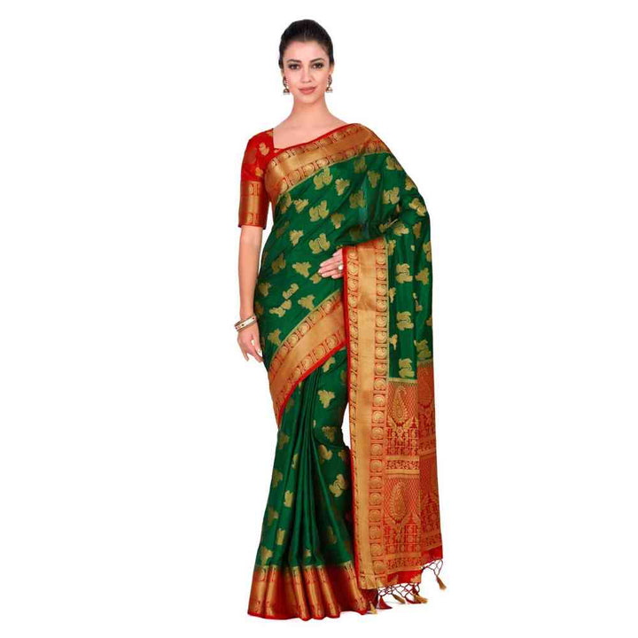 Mimosa Silk Green Saree With Blouse Piece