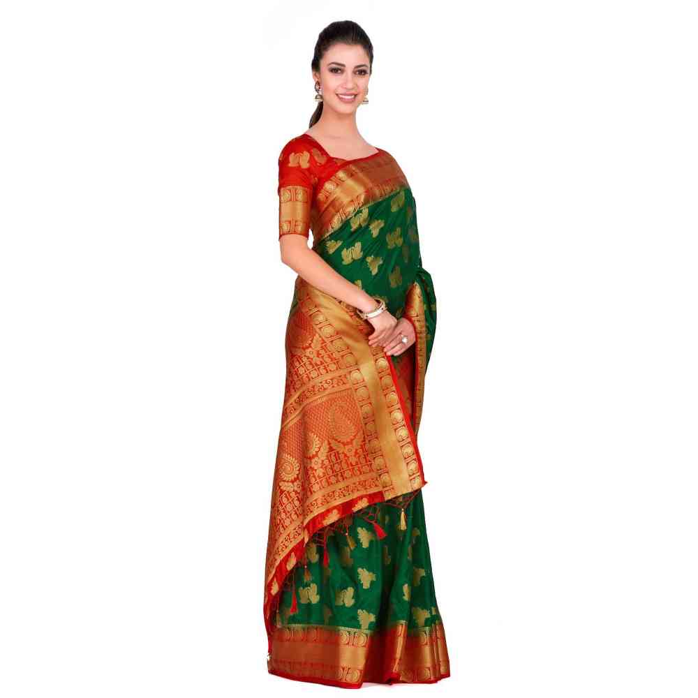 Mimosa Silk Green Saree With Blouse Piece