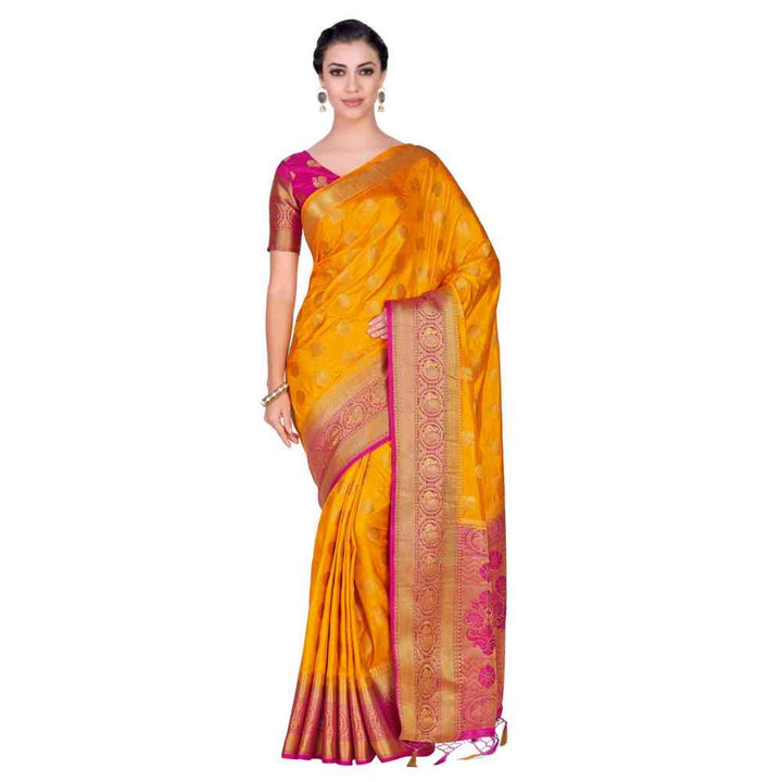 Mimosa Silk Yellow Saree With Blouse Piece