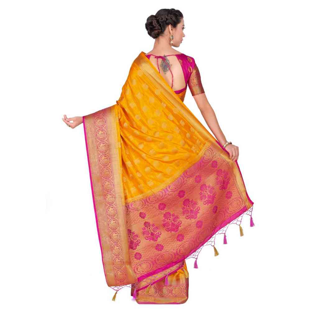 Mimosa Silk Yellow Saree With Blouse Piece