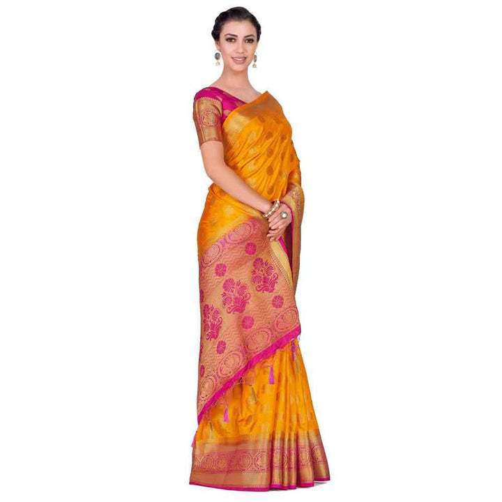 Mimosa Silk Yellow Saree With Blouse Piece