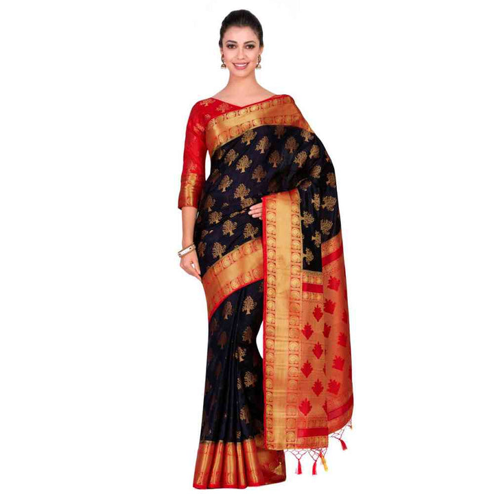 Mimosa Silk Black Saree With Blouse Piece