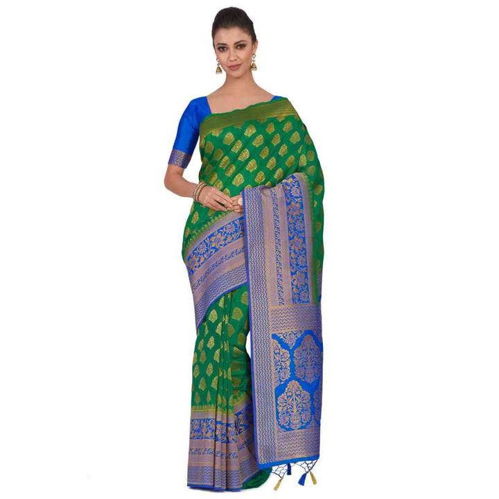 Mimosa Silk Green Saree With Blouse Piece