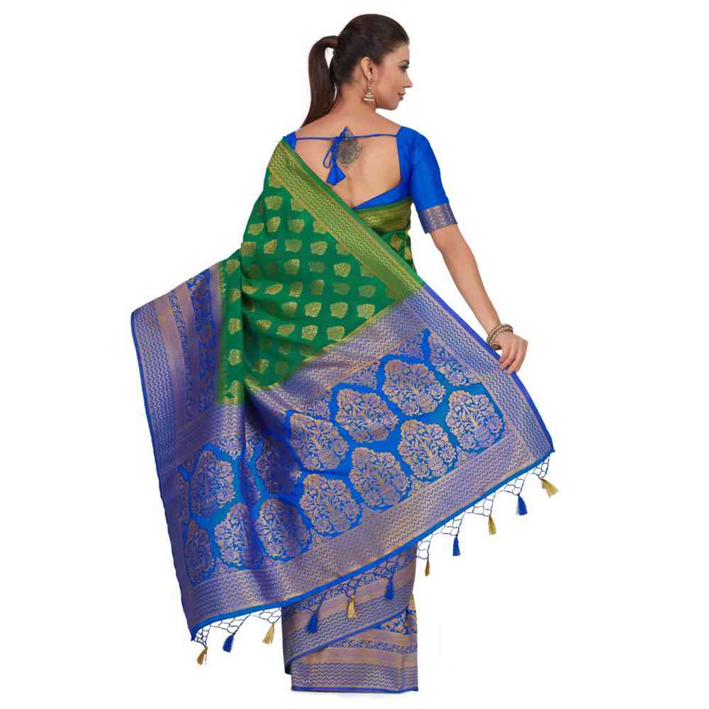 Mimosa Silk Green Saree With Blouse Piece