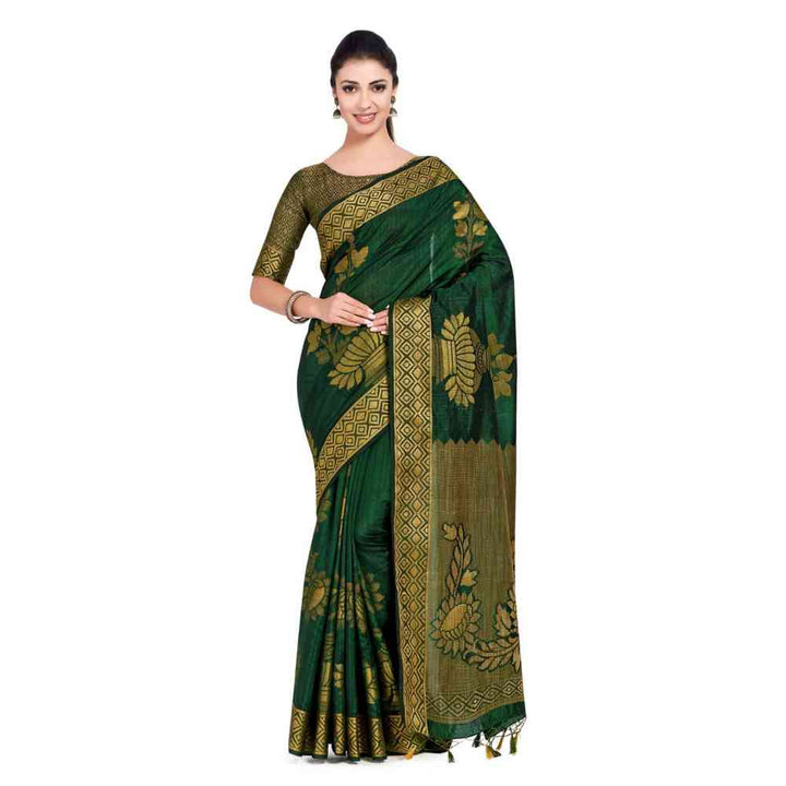 Mimosa Silk Green Saree With Blouse Piece