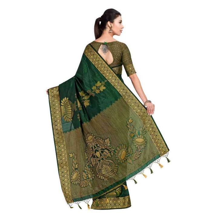 Mimosa Silk Green Saree With Blouse Piece