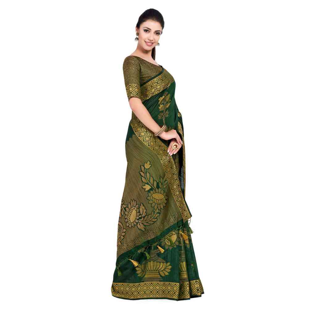 Mimosa Silk Green Saree With Blouse Piece