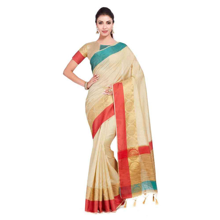 Mimosa Silk Beige Saree With Blouse Piece