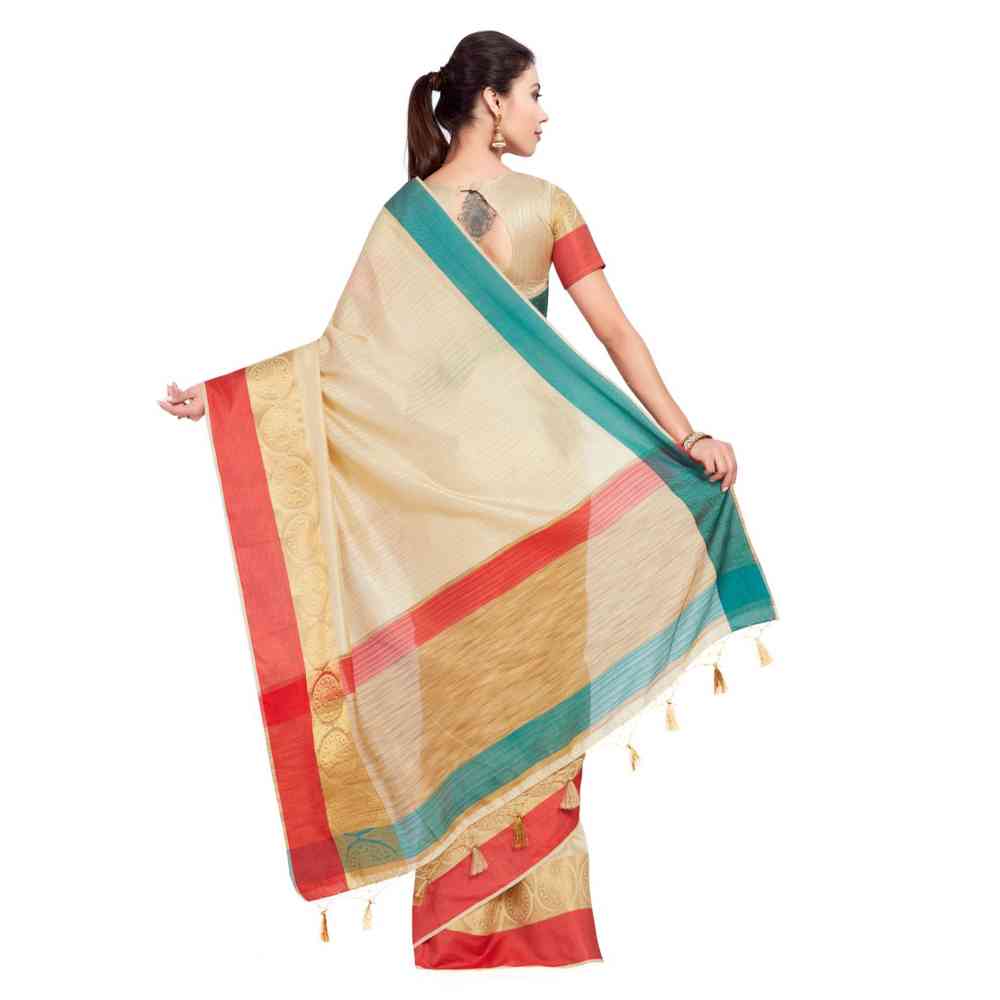 Mimosa Silk Beige Saree With Blouse Piece