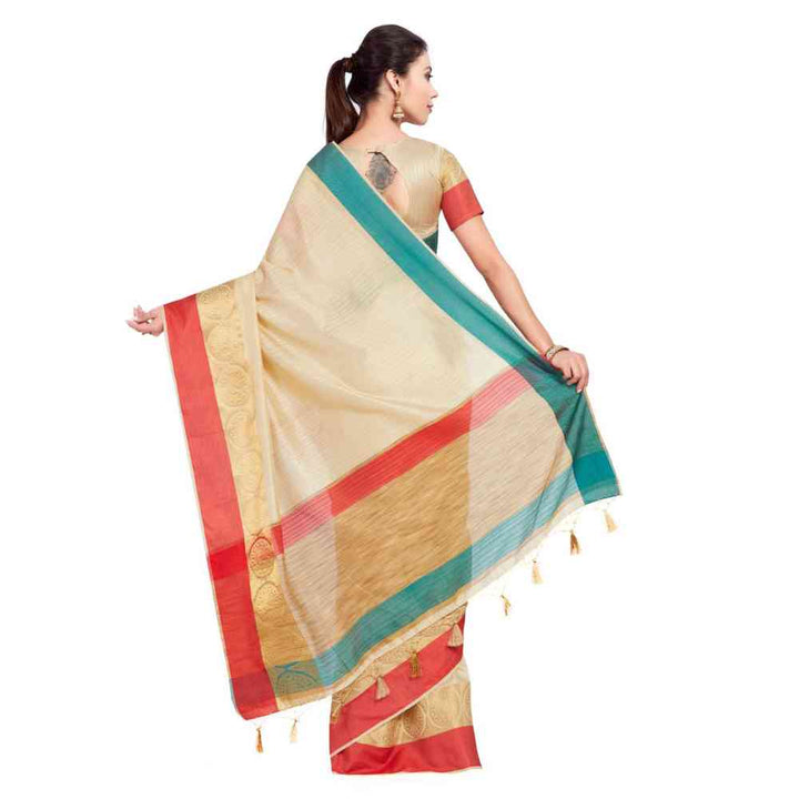 Mimosa Silk Beige Saree With Blouse Piece