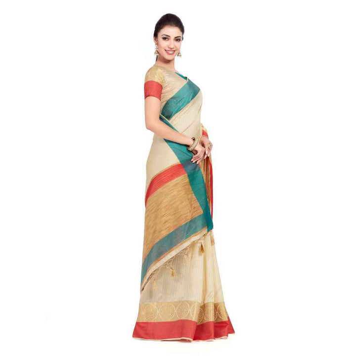 Mimosa Silk Beige Saree With Blouse Piece