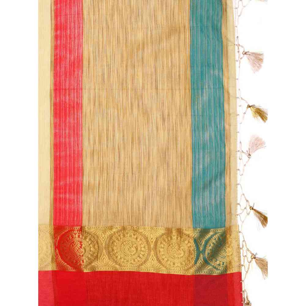 Mimosa Silk Beige Saree With Blouse Piece