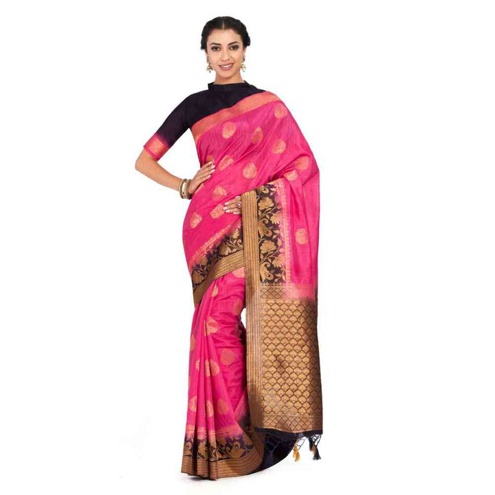 Mimosa Silk Pink Saree With Blouse Piece