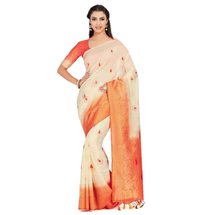 Mimosa Silk Off White Saree With Blouse Piece