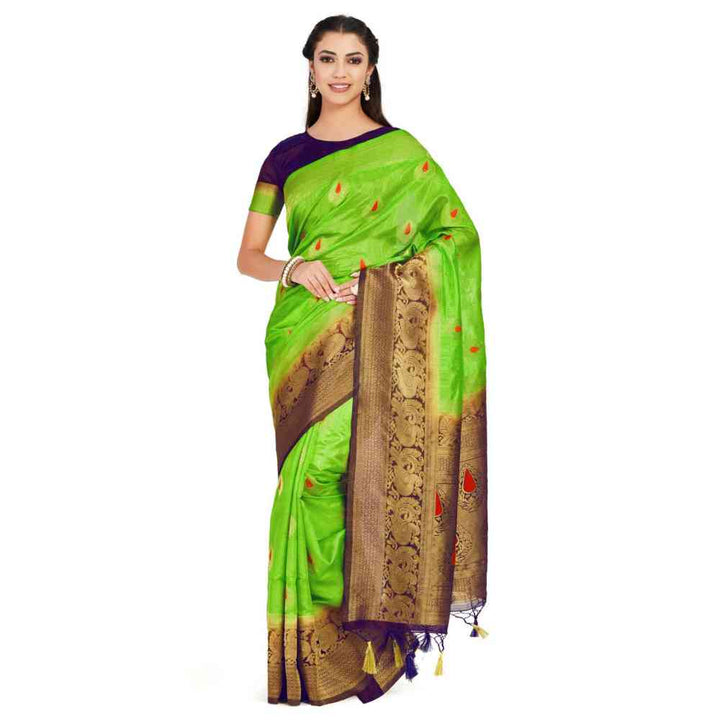 Mimosa Silk Green Saree With Blouse Piece