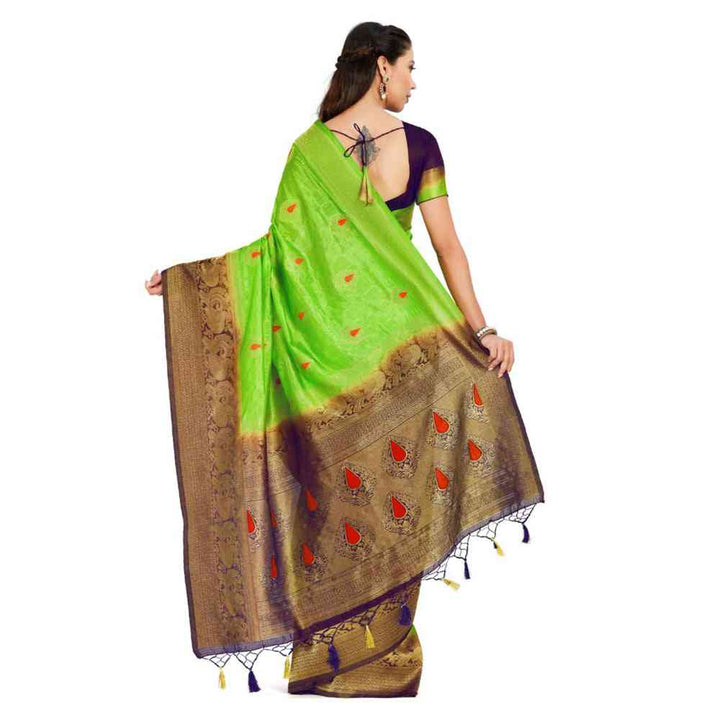 Mimosa Silk Green Saree With Blouse Piece