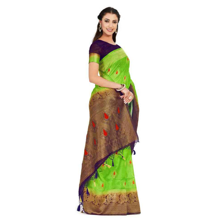 Mimosa Silk Green Saree With Blouse Piece