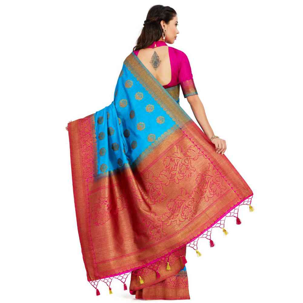 Mimosa Silk Blue Saree With Blouse Piece