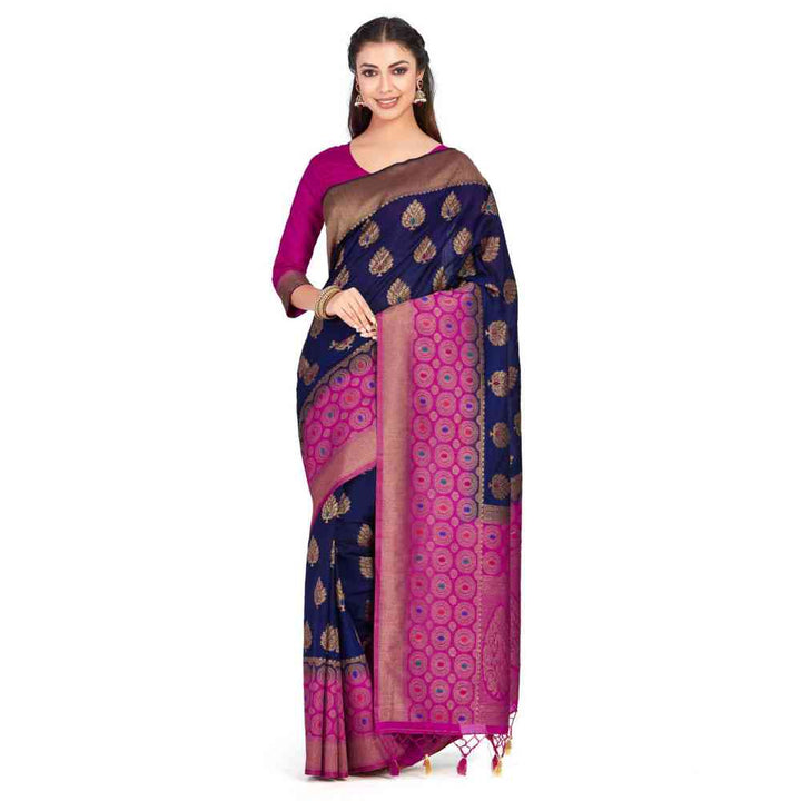 Mimosa Silk Navy blue Saree With Blouse Piece