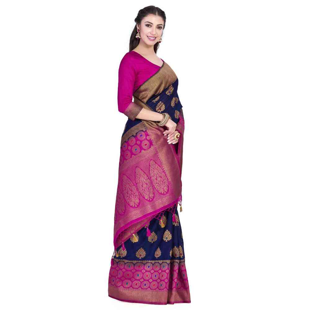 Mimosa Silk Navy blue Saree With Blouse Piece