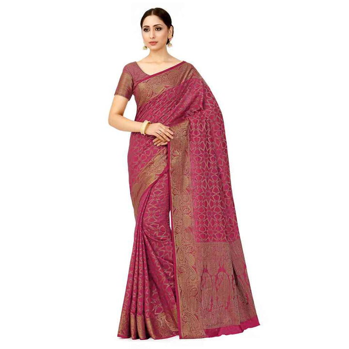 Mimosa Magenta Patola Style Art Silk Saree With Unstitched Blouse