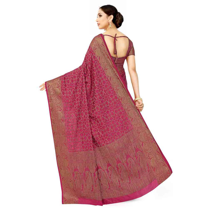 Mimosa Magenta Patola Style Art Silk Saree With Unstitched Blouse