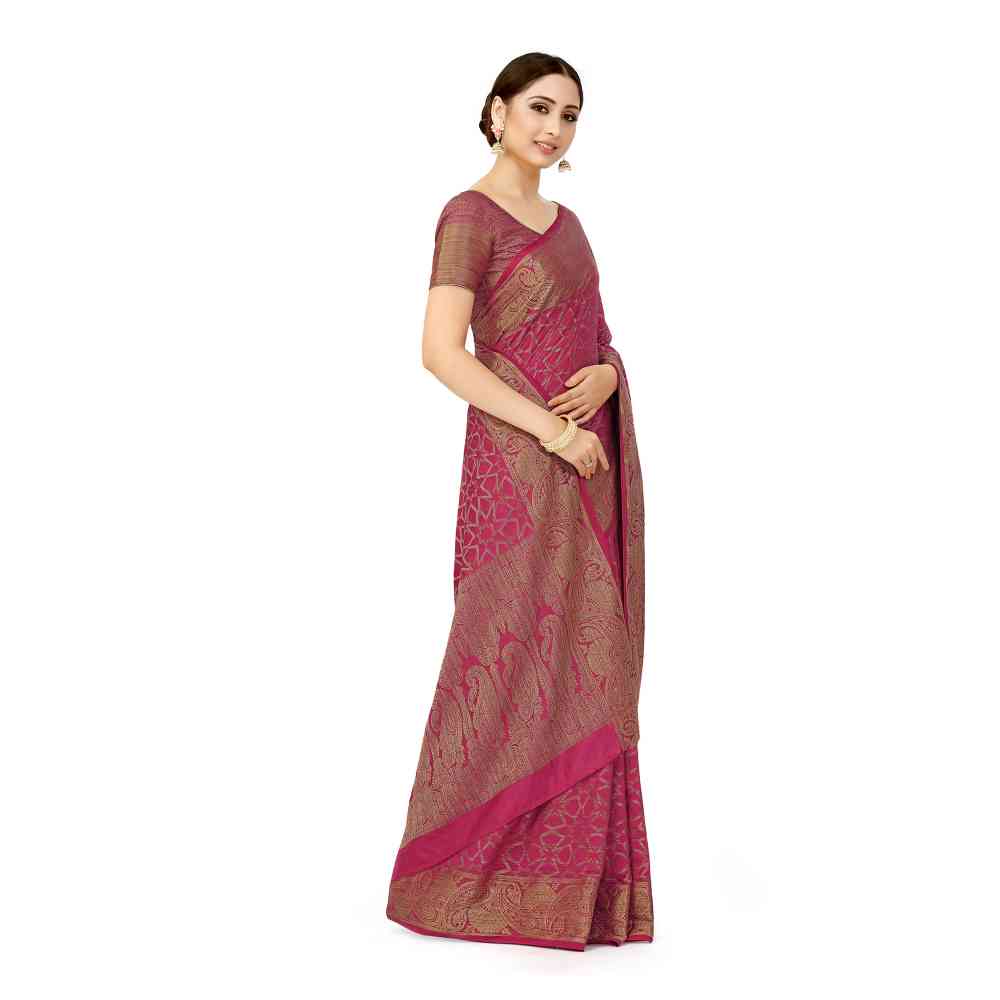 Mimosa Magenta Patola Style Art Silk Saree With Unstitched Blouse