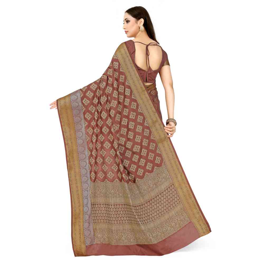 Mimosa Brown Kanjivaram Style Art Silk Saree With Unstitched Blouse