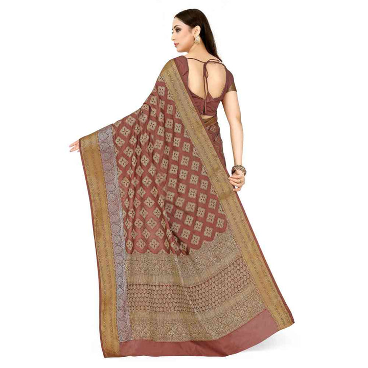 Mimosa Brown Kanjivaram Style Art Silk Saree With Unstitched Blouse