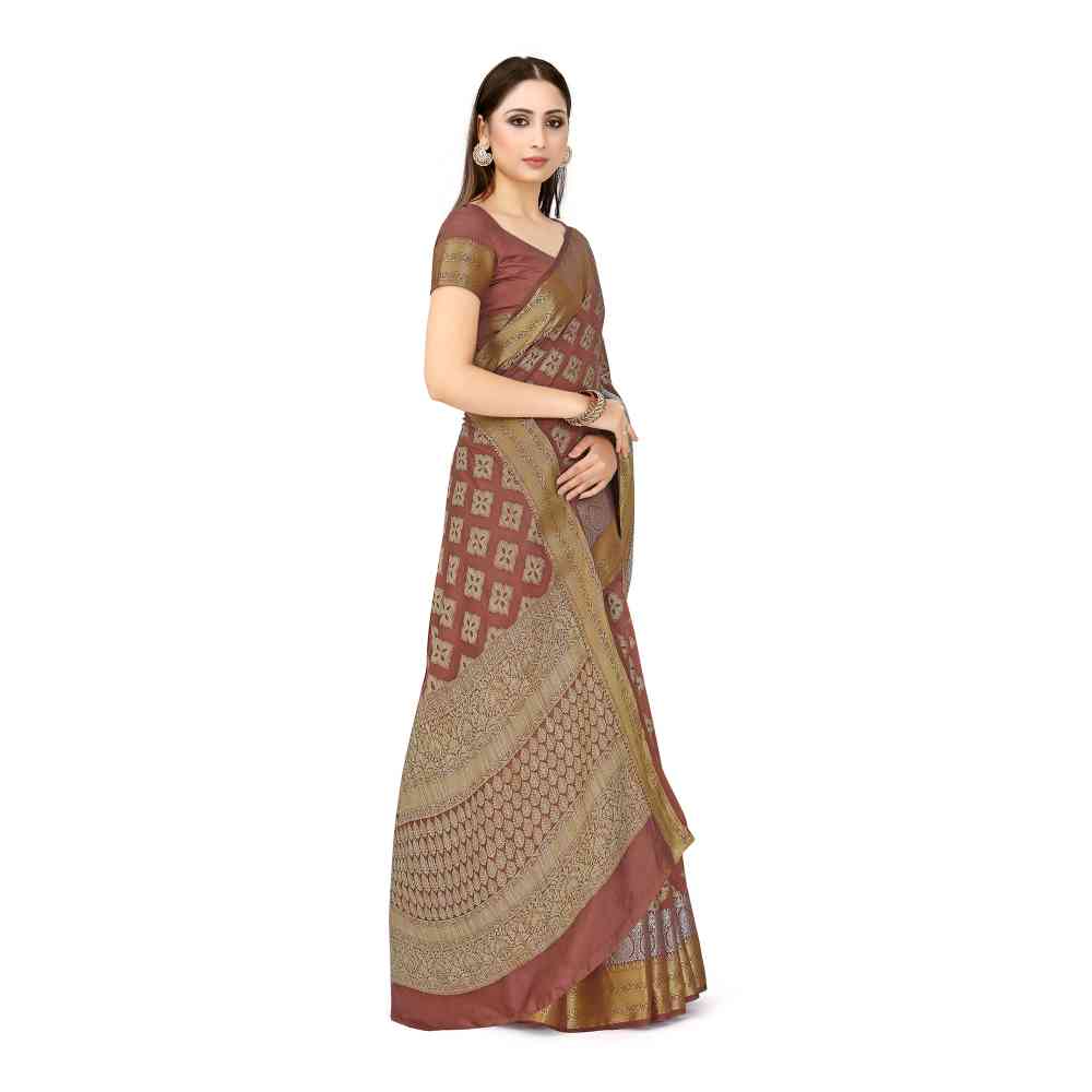 Mimosa Brown Kanjivaram Style Art Silk Saree With Unstitched Blouse