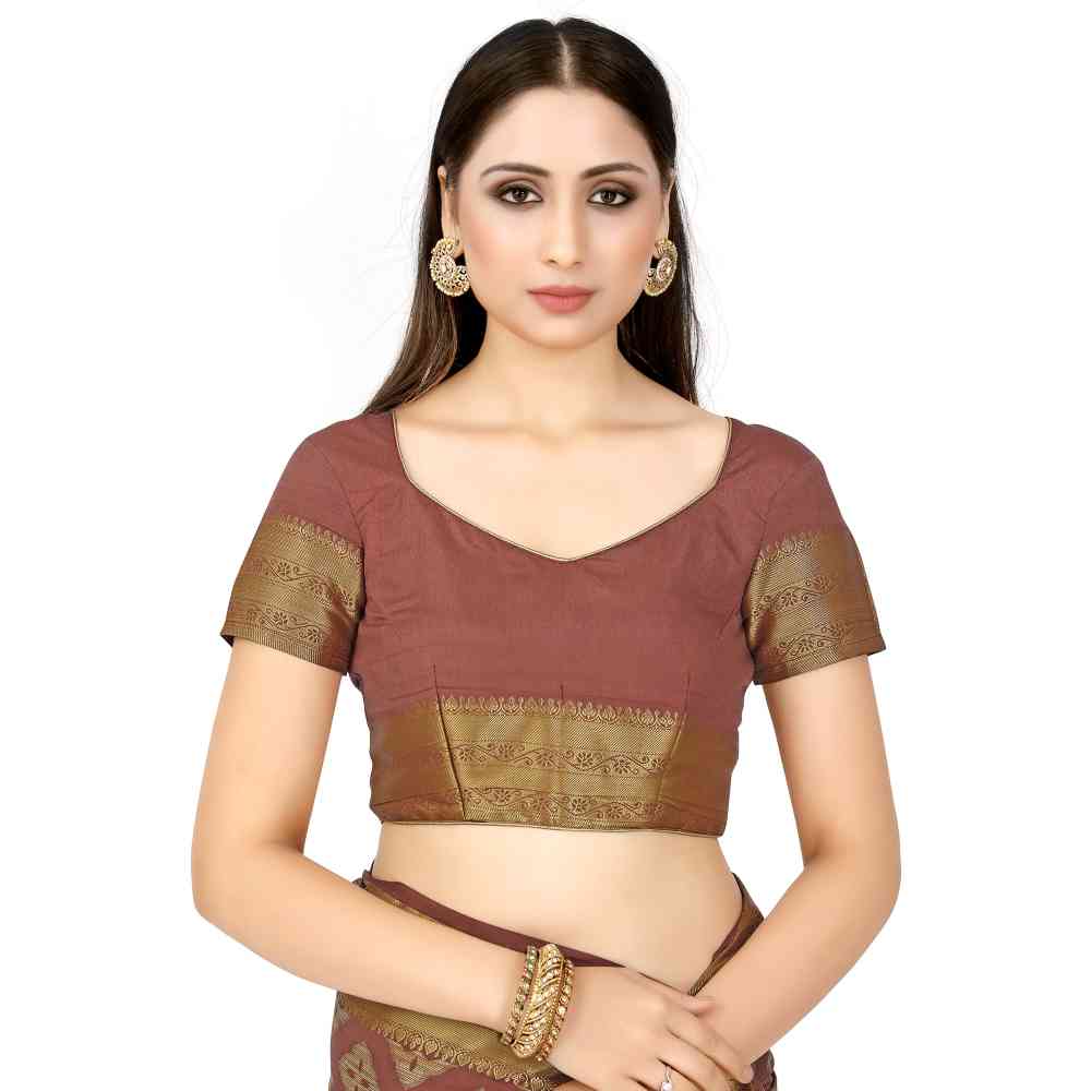 Mimosa Brown Kanjivaram Style Art Silk Saree With Unstitched Blouse