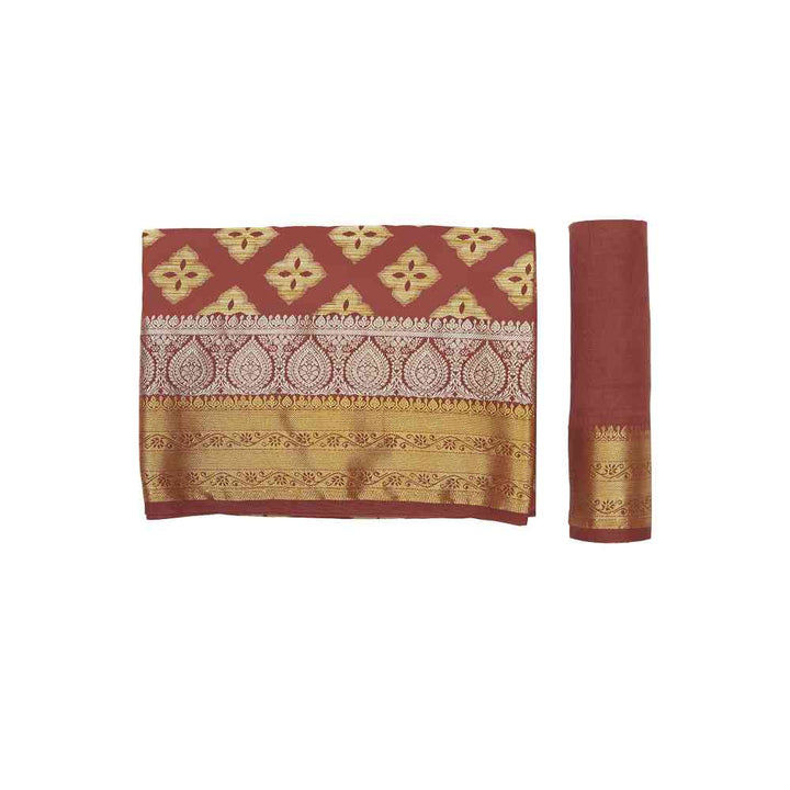 Mimosa Brown Kanjivaram Style Art Silk Saree With Unstitched Blouse