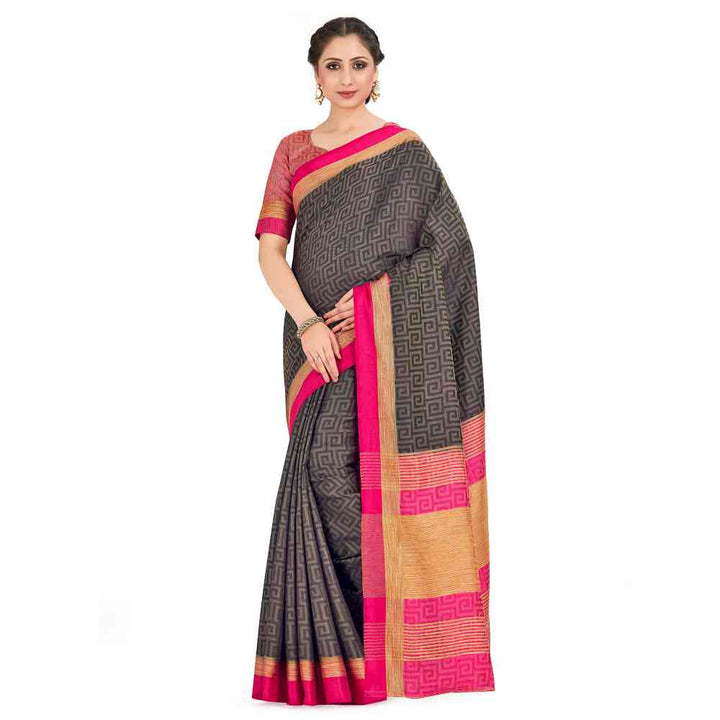 Mimosa Black Banarasi Style Art Silk Saree With Unstitched Blouse