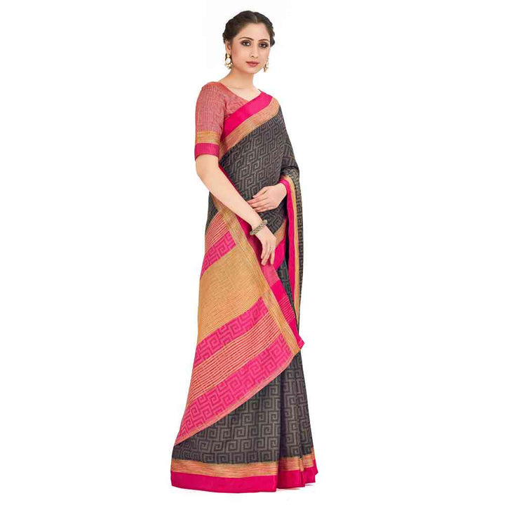 Mimosa Black Banarasi Style Art Silk Saree With Unstitched Blouse