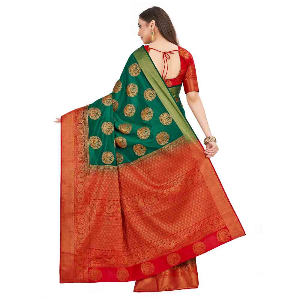 Mimosa Teal Kanjivaram Style Art Silk Saree With Unstitched Blouse