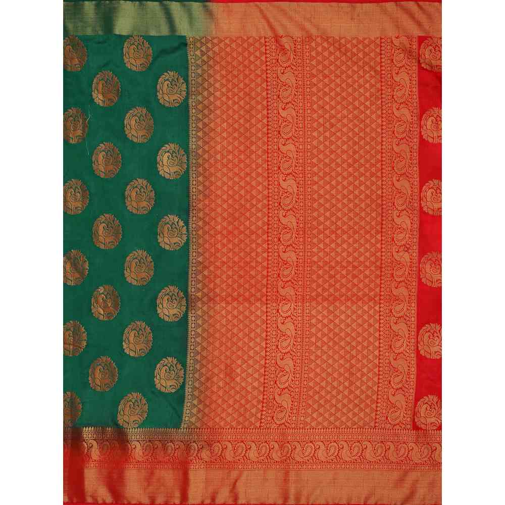 Mimosa Teal Kanjivaram Style Art Silk Saree With Unstitched Blouse