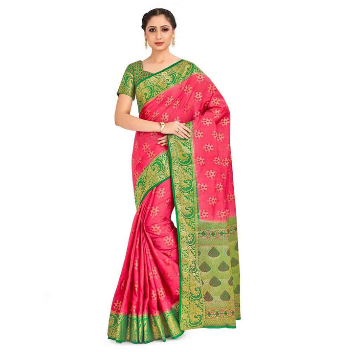 Mimosa Pink Paithani Style Art Silk Saree With Unstitched Blouse