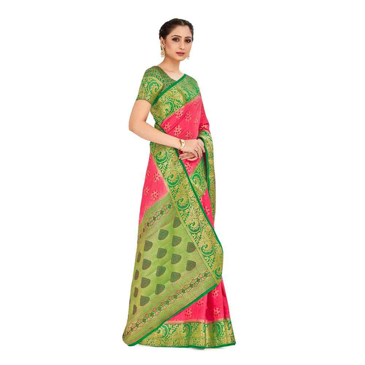 Mimosa Pink Paithani Style Art Silk Saree With Unstitched Blouse