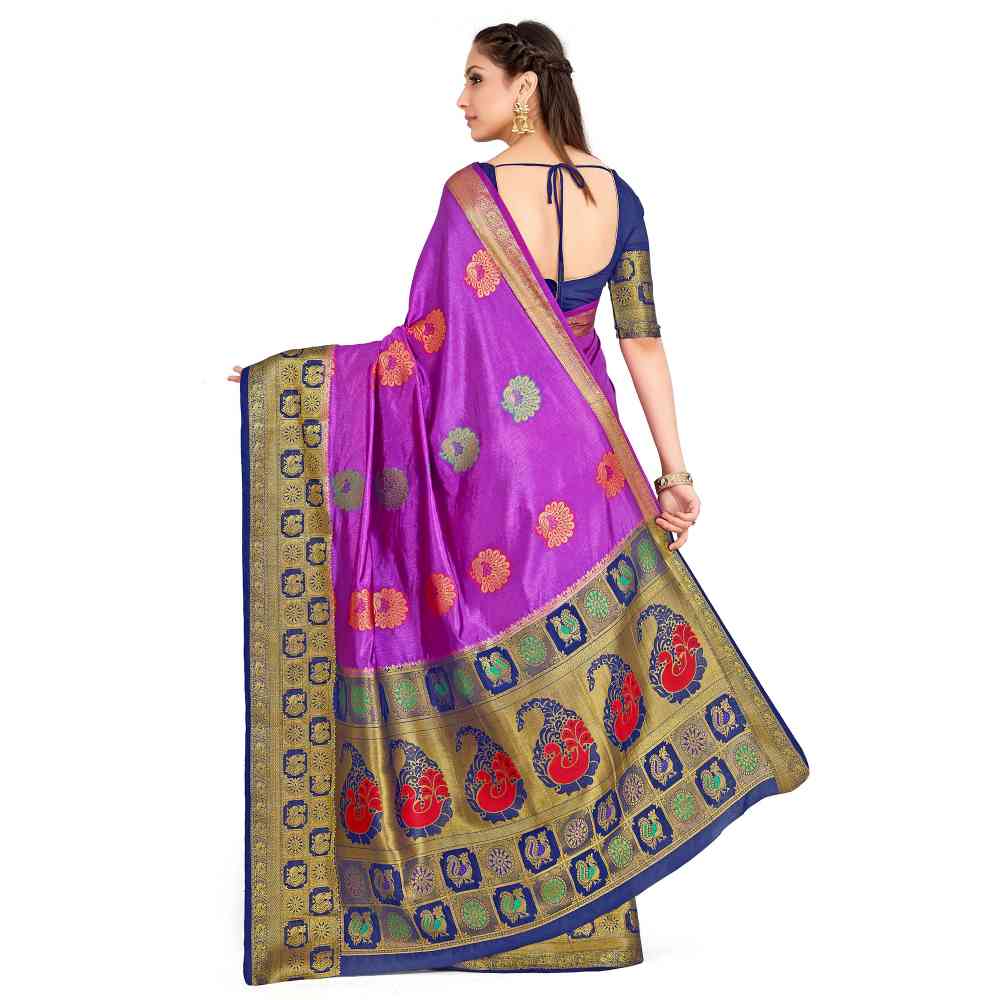 Mimosa Purple Kanjivaram Style Art Silk Saree With Unstitched Blouse