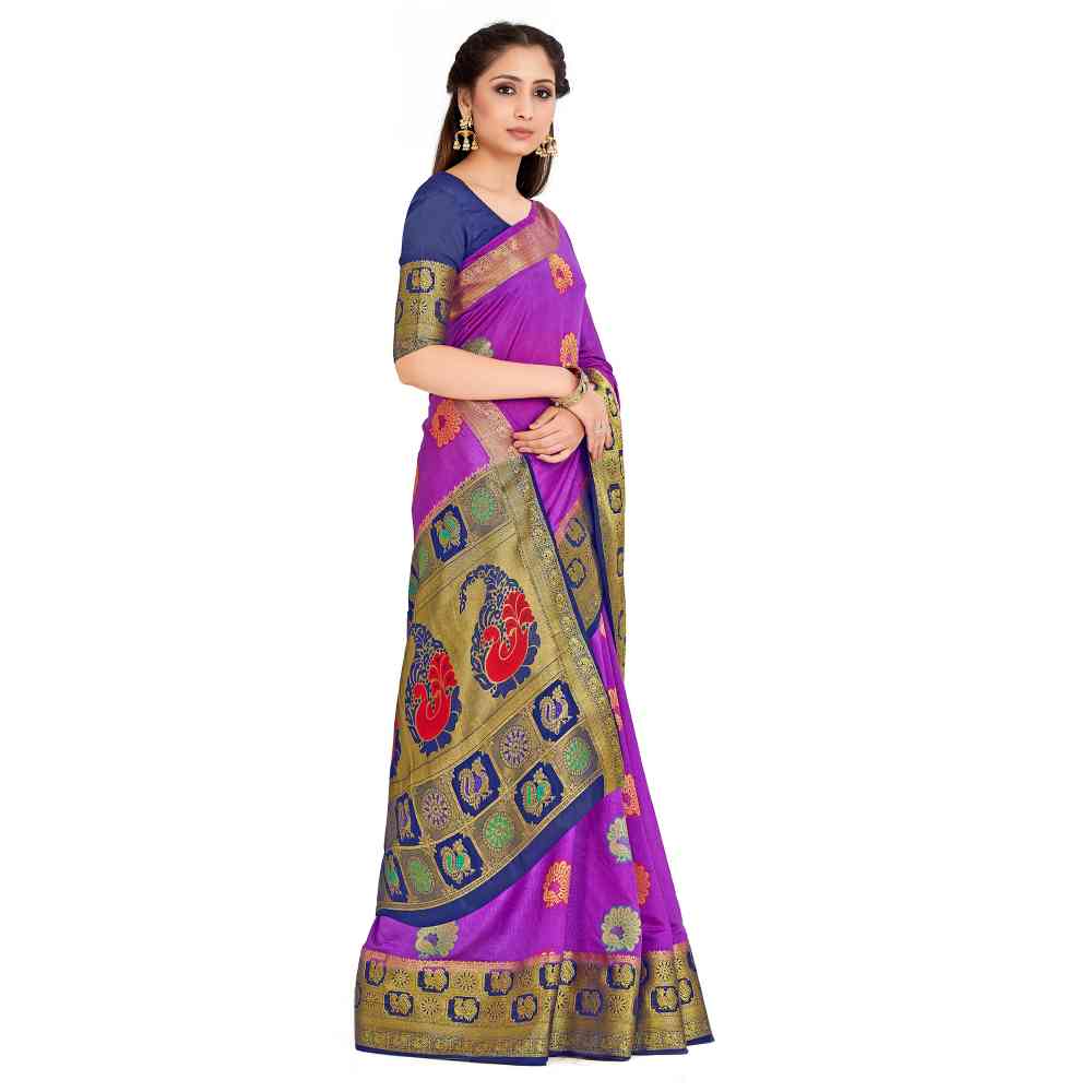 Mimosa Purple Kanjivaram Style Art Silk Saree With Unstitched Blouse