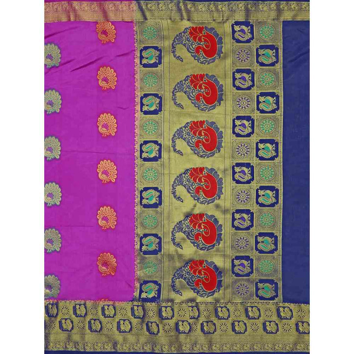 Mimosa Purple Kanjivaram Style Art Silk Saree With Unstitched Blouse