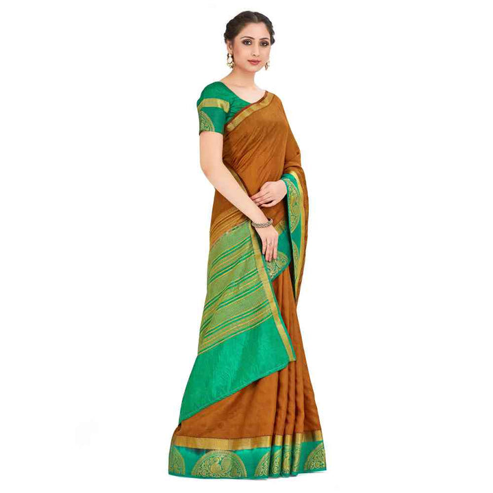 Mimosa Mustard Kanjivaram Style Art Silk Saree With Unstitched Blouse