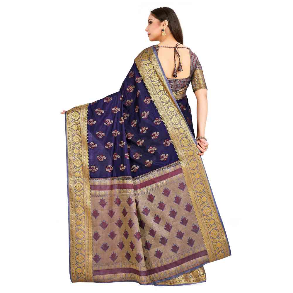 Mimosa Navy Blue Paithani Style Art Silk Saree With Unstitched Blouse