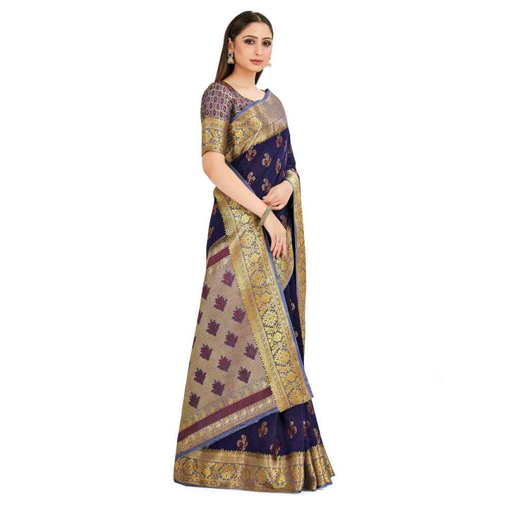 Mimosa Navy Blue Paithani Style Art Silk Saree With Unstitched Blouse